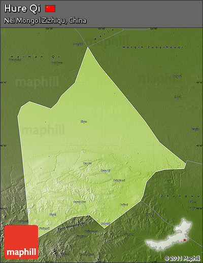 Physical Map of Hure Qi, darken