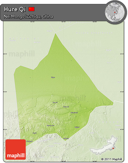 Physical Map of Hure Qi, lighten