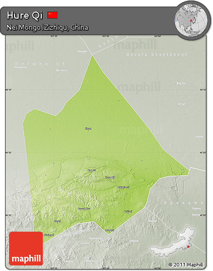 Physical Map of Hure Qi, lighten, semi-desaturated