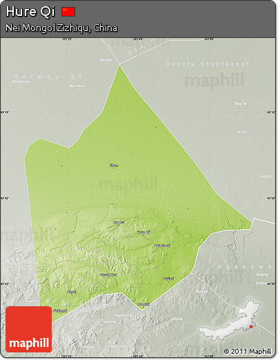 Physical Map of Hure Qi, lighten, semi-desaturated