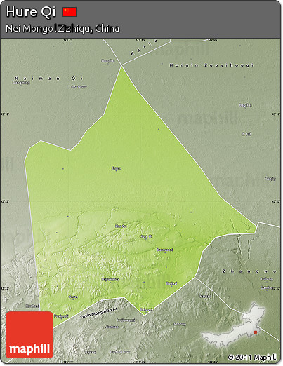 Physical Map of Hure Qi, semi-desaturated