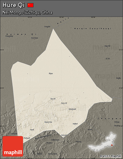 Shaded Relief Map of Hure Qi, darken