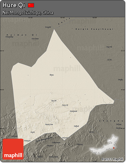 Shaded Relief Map of Hure Qi, darken