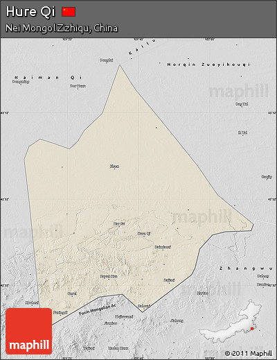 Shaded Relief Map of Hure Qi, desaturated