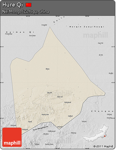 Shaded Relief Map of Hure Qi, desaturated