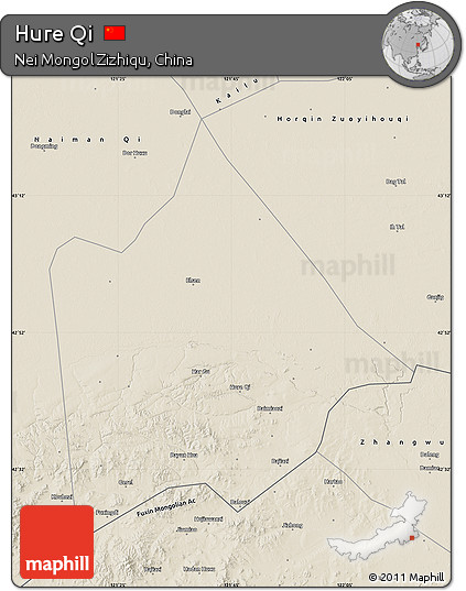 Shaded Relief Map of Hure Qi