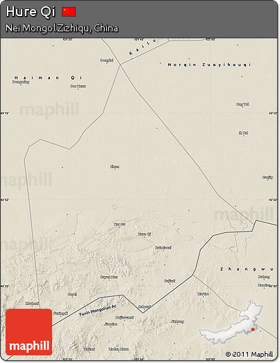 Shaded Relief Map of Hure Qi
