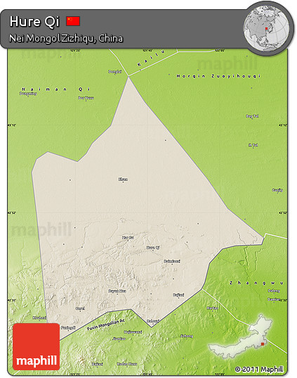 Shaded Relief Map of Hure Qi, physical outside