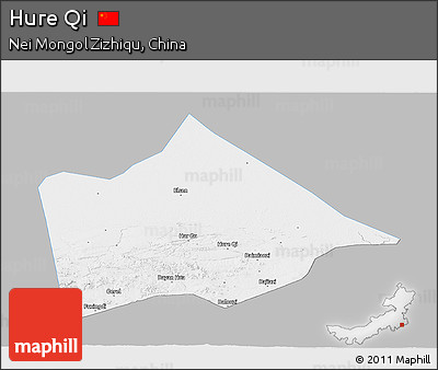 Gray Panoramic Map of Hure Qi, single color outside