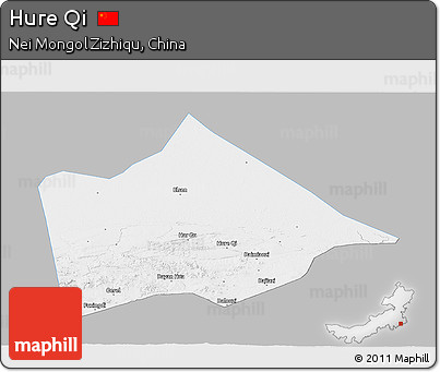 Gray Panoramic Map of Hure Qi, single color outside