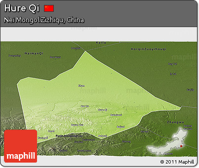 Physical Panoramic Map of Hure Qi, darken