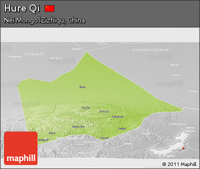 Physical Panoramic Map of Hure Qi, lighten, desaturated