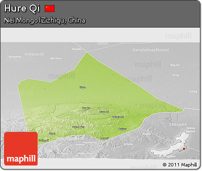 Physical Panoramic Map of Hure Qi, lighten, desaturated