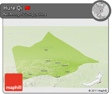 Physical Panoramic Map of Hure Qi, lighten
