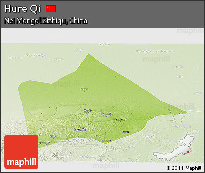 Physical Panoramic Map of Hure Qi, lighten