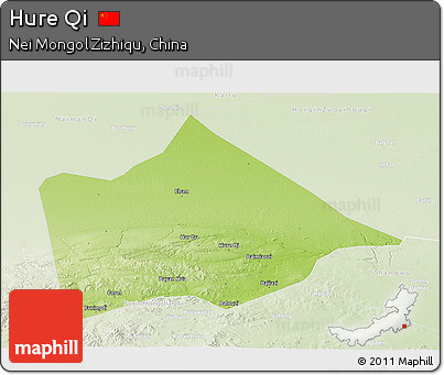 Physical Panoramic Map of Hure Qi, lighten