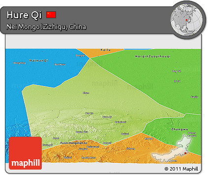 Physical Panoramic Map of Hure Qi, political outside