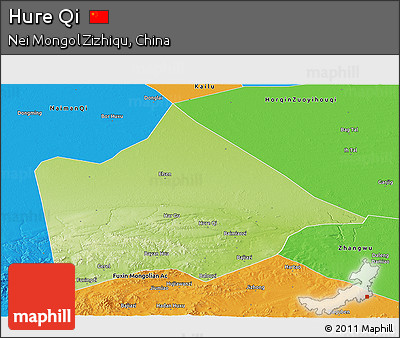 Physical Panoramic Map of Hure Qi, political outside