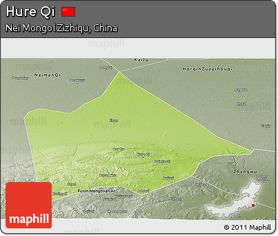 Physical Panoramic Map of Hure Qi, semi-desaturated