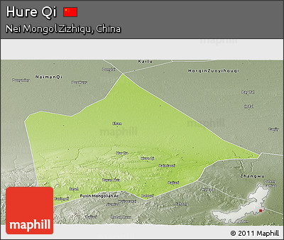 Physical Panoramic Map of Hure Qi, semi-desaturated