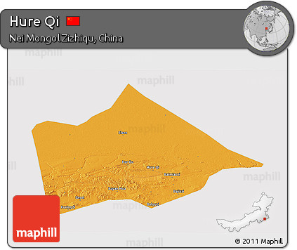Political Panoramic Map of Hure Qi, cropped outside