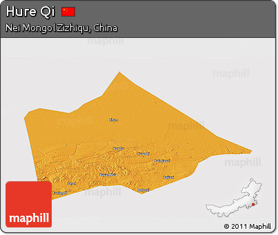 Political Panoramic Map of Hure Qi, cropped outside