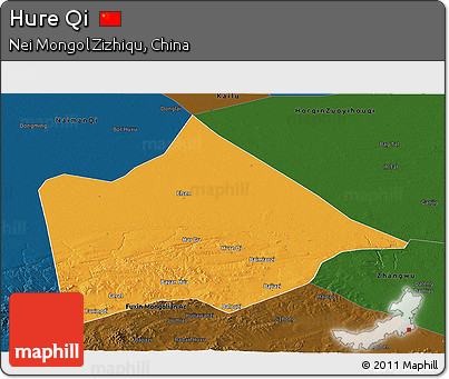 Political Panoramic Map of Hure Qi, darken