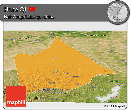 Political Panoramic Map of Hure Qi, satellite outside