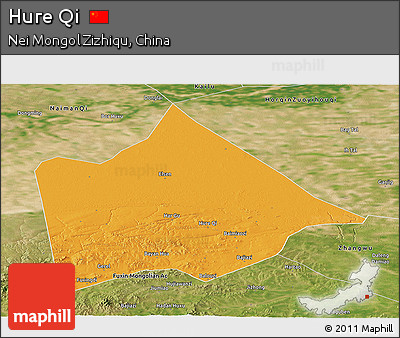 Political Panoramic Map of Hure Qi, satellite outside