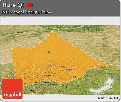 Political Panoramic Map of Hure Qi, satellite outside