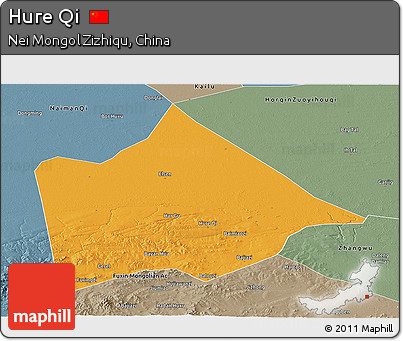 Political Panoramic Map of Hure Qi, semi-desaturated