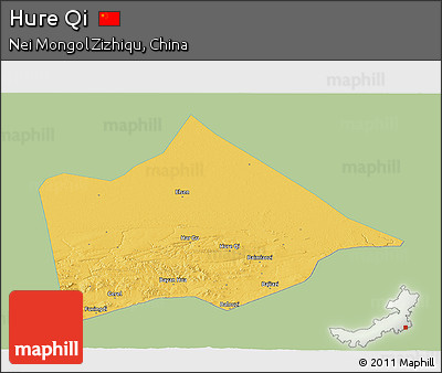 Savanna Style Panoramic Map of Hure Qi, single color outside