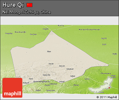 Shaded Relief Panoramic Map of Hure Qi, physical outside
