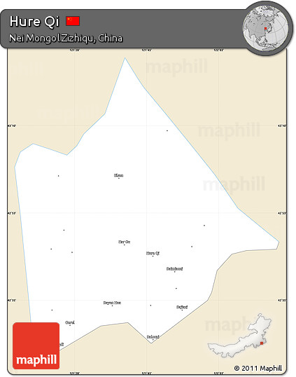 Classic Style Simple Map of Hure Qi, single color outside