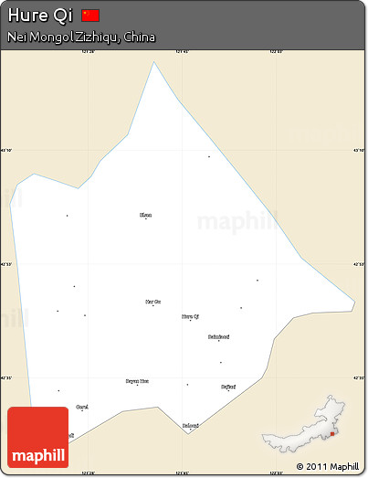 Classic Style Simple Map of Hure Qi, single color outside