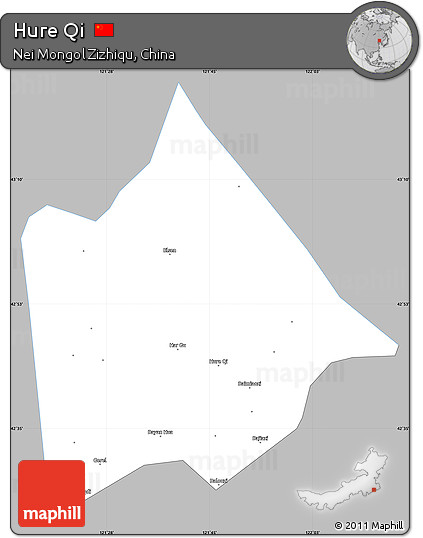 Gray Simple Map of Hure Qi, single color outside