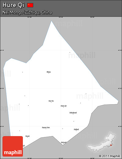 Gray Simple Map of Hure Qi, single color outside