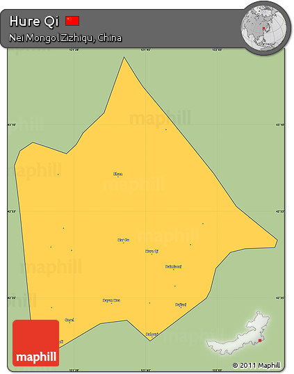 Savanna Style Simple Map of Hure Qi, cropped outside