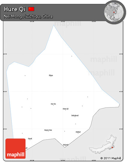 Silver Style Simple Map of Hure Qi, single color outside