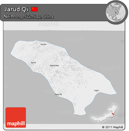 Gray 3D Map of Jarud Qi, single color outside