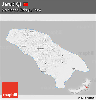 Gray 3D Map of Jarud Qi, single color outside