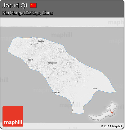 Gray 3D Map of Jarud Qi, single color outside