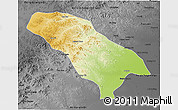 Physical 3D Map of Jarud Qi, darken, desaturated