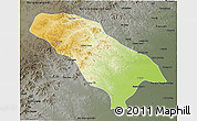 Physical 3D Map of Jarud Qi, darken, semi-desaturated