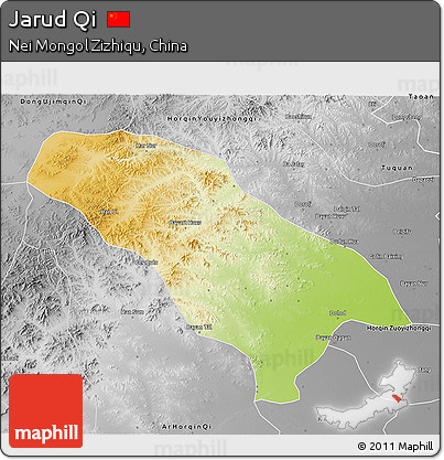 Physical 3D Map of Jarud Qi, desaturated