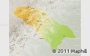 Physical 3D Map of Jarud Qi, lighten, semi-desaturated