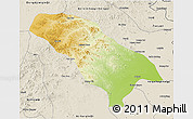 Physical 3D Map of Jarud Qi, shaded relief outside