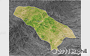 Satellite 3D Map of Jarud Qi, darken, desaturated
