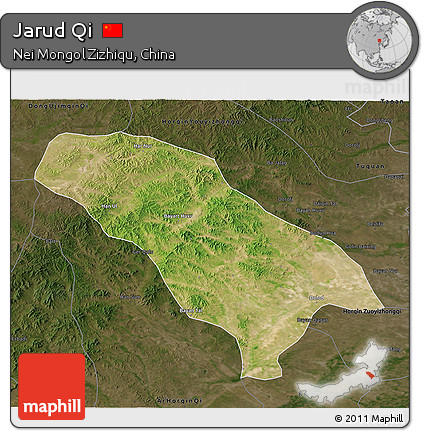 Satellite 3D Map of Jarud Qi, darken