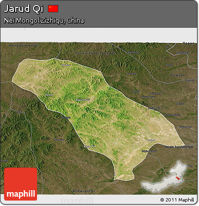 Satellite 3D Map of Jarud Qi, darken